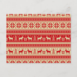 Reindeer Christmas Knitted Pattern Holiday Postcard