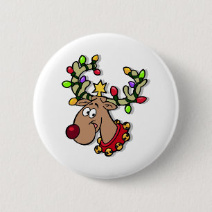 Reindeer Christmas Lights 6 Cm Round Badge