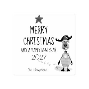 Reindeer Christmas New Year Funny Tree 2025 Rubber Stamp