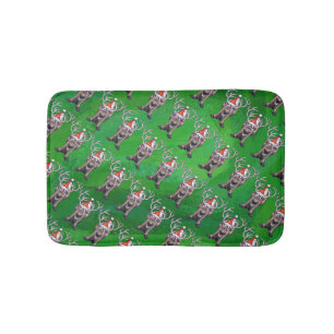 Reindeer Christmas On Green Bath Mat