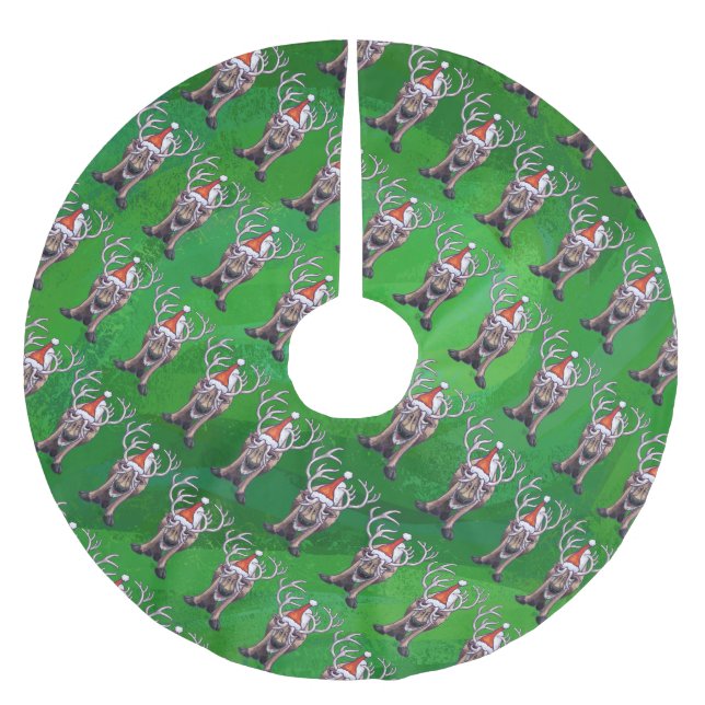 Reindeer Christmas On Green Brushed Polyester Tree Skirt (Front)