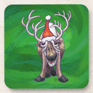 Reindeer Christmas On Green Coaster