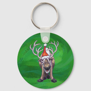 Reindeer Christmas On Green Key Ring