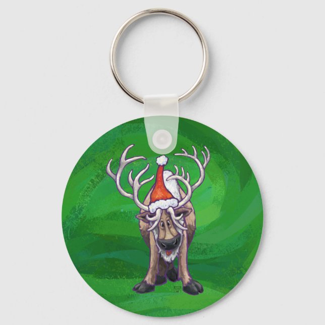 Reindeer Christmas On Green Key Ring (Front)