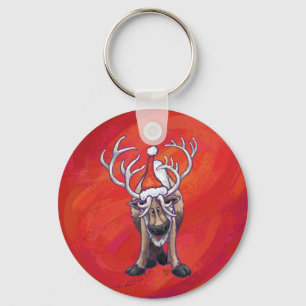 Reindeer Christmas On Green Key Ring