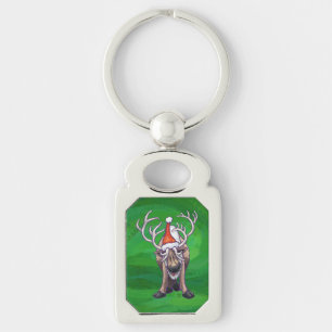 Reindeer Christmas On Green Key Ring