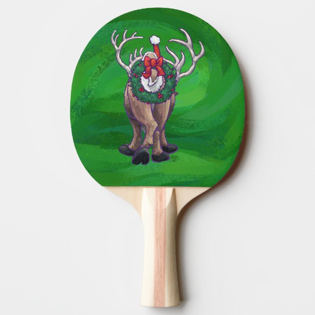 Reindeer Christmas On Green Ping Pong Paddle (Back)