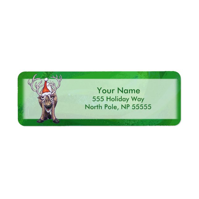 Reindeer Christmas On Green Return Address Label (Front)