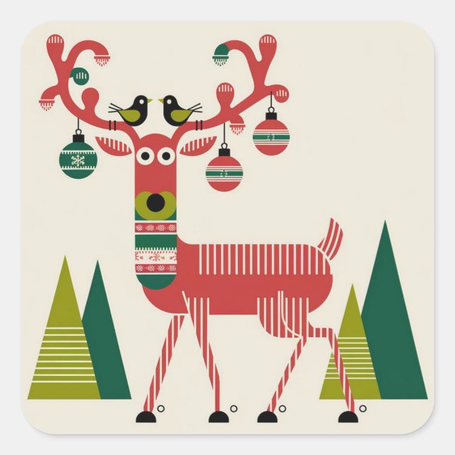 Reindeer Christmas Ornament Square Sticker (Front)