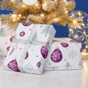Reindeer Christmas Ornaments Snowflakes Christmas Wrapping Paper