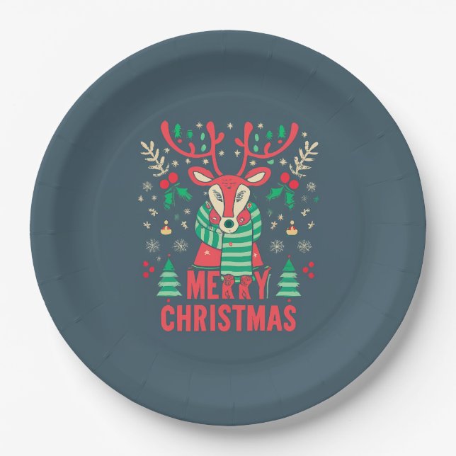 Reindeer Christmas Paper Plate (Front)