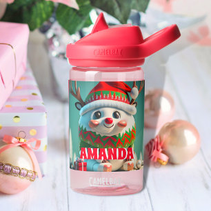Reindeer Christmas Personalised Kids Name Water Bottle