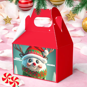 Reindeer Christmas Personalised Kids Party Red Favour Box