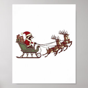 Reindeer Christmas Santa Hat Racoon Xmas Pyjamas Poster