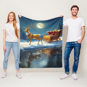 Reindeer Christmas Sleigh Fleece Blanket