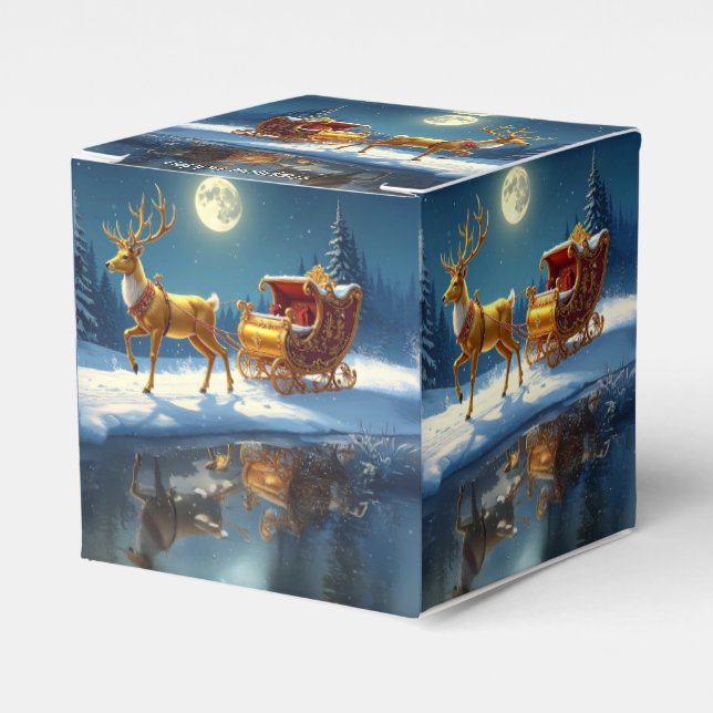 Reindeer Christmas Sleigh Holiday Favor Box (Front Side)