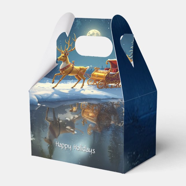 Reindeer Christmas Sleigh Holiday Favor Box (Front Side)