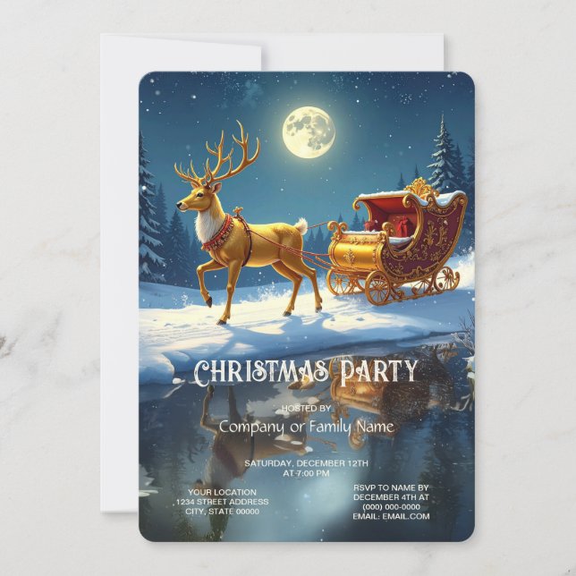 Reindeer Christmas Sleigh Holiday Party Invitation (Front)