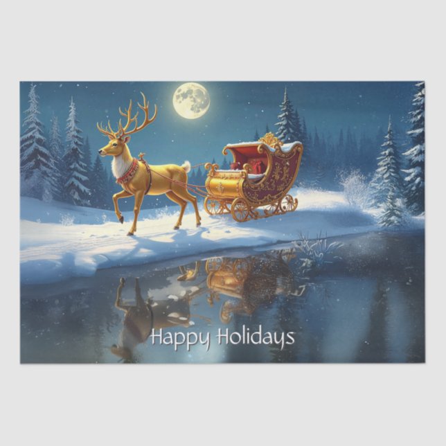 Reindeer Christmas Sleigh Holiday Tissue Paper (Front)