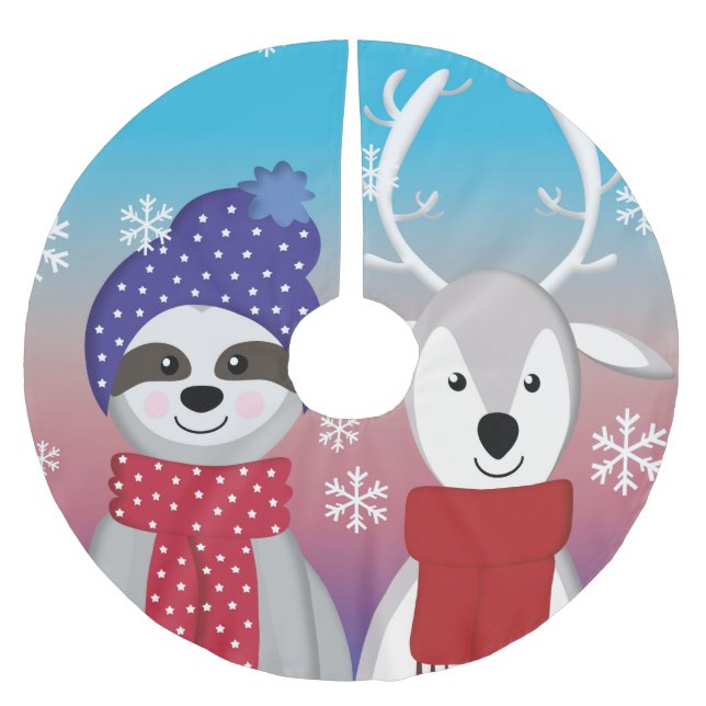 reindeer christmas sloth brushed polyester tree skirt (Front)