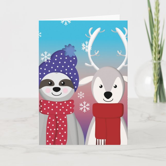 reindeer christmas sloth holiday card (Front)