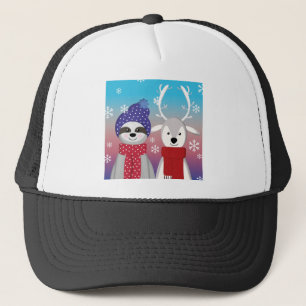 reindeer christmas sloth trucker hat