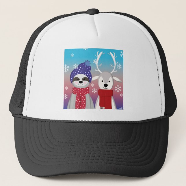 reindeer christmas sloth trucker hat (Front)