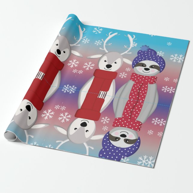 reindeer christmas sloth wrapping paper (Unrolled)