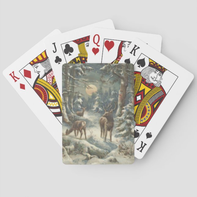 Reindeer Christmas Tree Evergreen Forest Snow Playing Cards (Back)