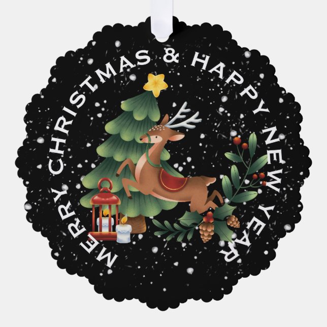 Reindeer & Christmas Tree , PERSONALIZED CHRISTMAS Decoration Card (Front)