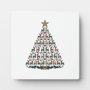 Reindeer Christmas Tree Vintage Engraving Shirt_1 Plaque