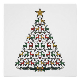 Reindeer Christmas Tree Vintage Engraving Shirt_1 Poster