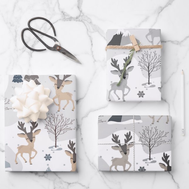 Reindeer Christmas Wrapping Paper Set (3) - #1 (Front)
