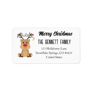 Reindeer Colourful Christmas Lights Typography Label