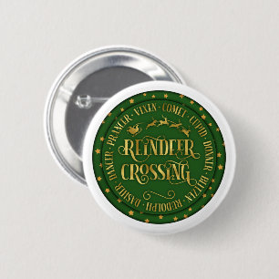 Reindeer Crossing 6 Cm Round Badge