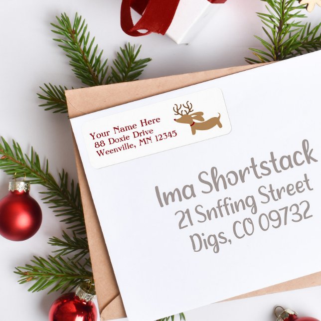 Reindeer Dachshund Christmas  Address Labels Doxie (dachshund through the snow Christmas address labels)
