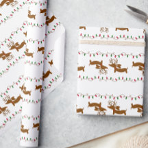 Reindeer Dachshund Christmas Gift Wrapping Paper