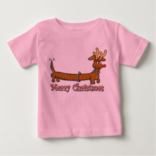 Reindeer Dachshund Merry Christmas Baby T-Shirt