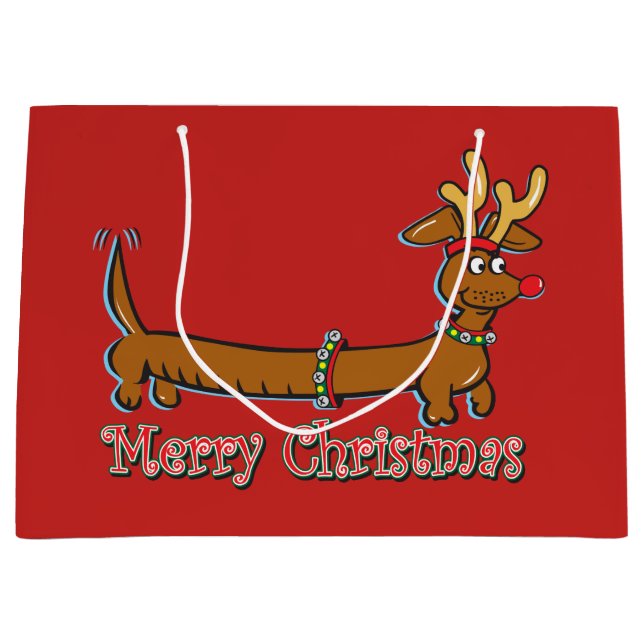 Reindeer Dachshund Merry Christmas Large Gift Bag (Front)