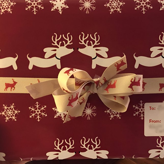 Reindeer Dachshund Snowflakes Gift Wrap Wrapping (Creator Uploaded)