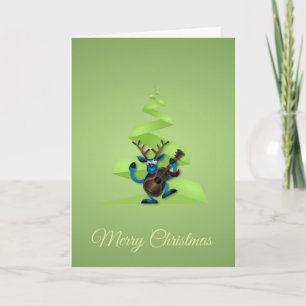 Reindeer Dancing Guitar Merry Christmas Tree Holiday Card