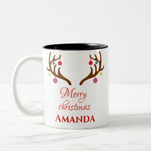 Reindeer decor- Merry christmas  Two-Tone Coffee Mug