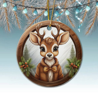 Reindeer, Deer, Antlers, Fawn, Doe Rustic 🦌🎄 Ceramic Ornament