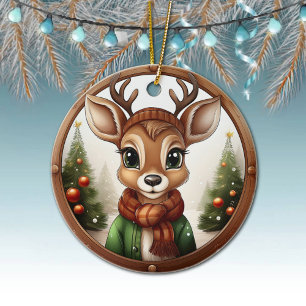 Reindeer, Deer, Antlers, Winter Xmas Scene  🦌🎄 Ceramic Ornament