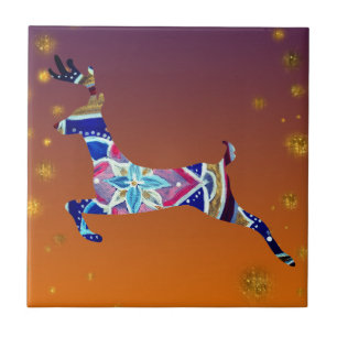 Reindeer Deer Mandala  Ceramic Photo Tile