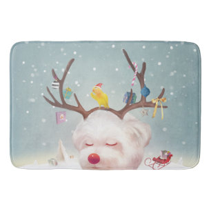 Reindeer Dog with Christmas Ornaments Bath Mat