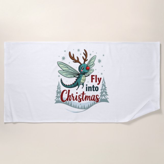 Reindeer Dragonfly Beach Towel (Front)