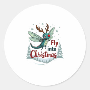 Reindeer Dragonfly Classic Round Sticker
