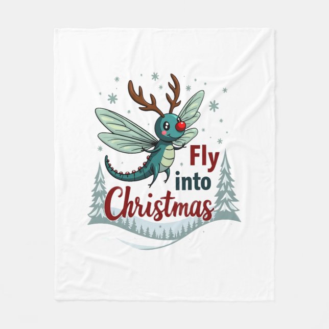 Reindeer Dragonfly Fleece Blanket (Front)