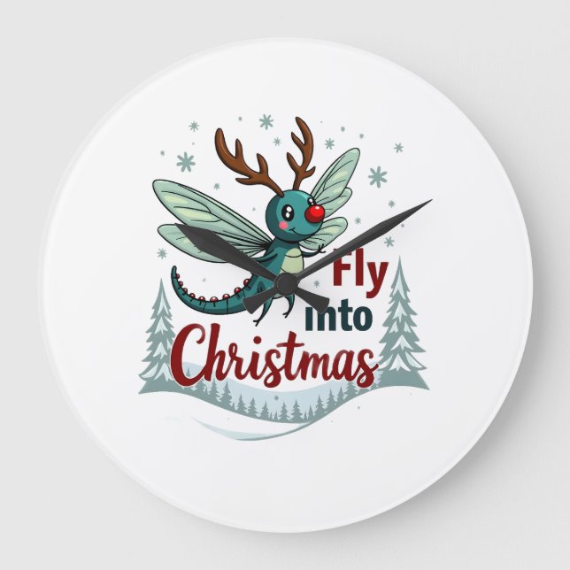 Reindeer Dragonfly Large Clock (Front)